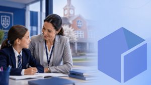 A teacher and pupil at a school, representing the education sector single central record compliance requirement
